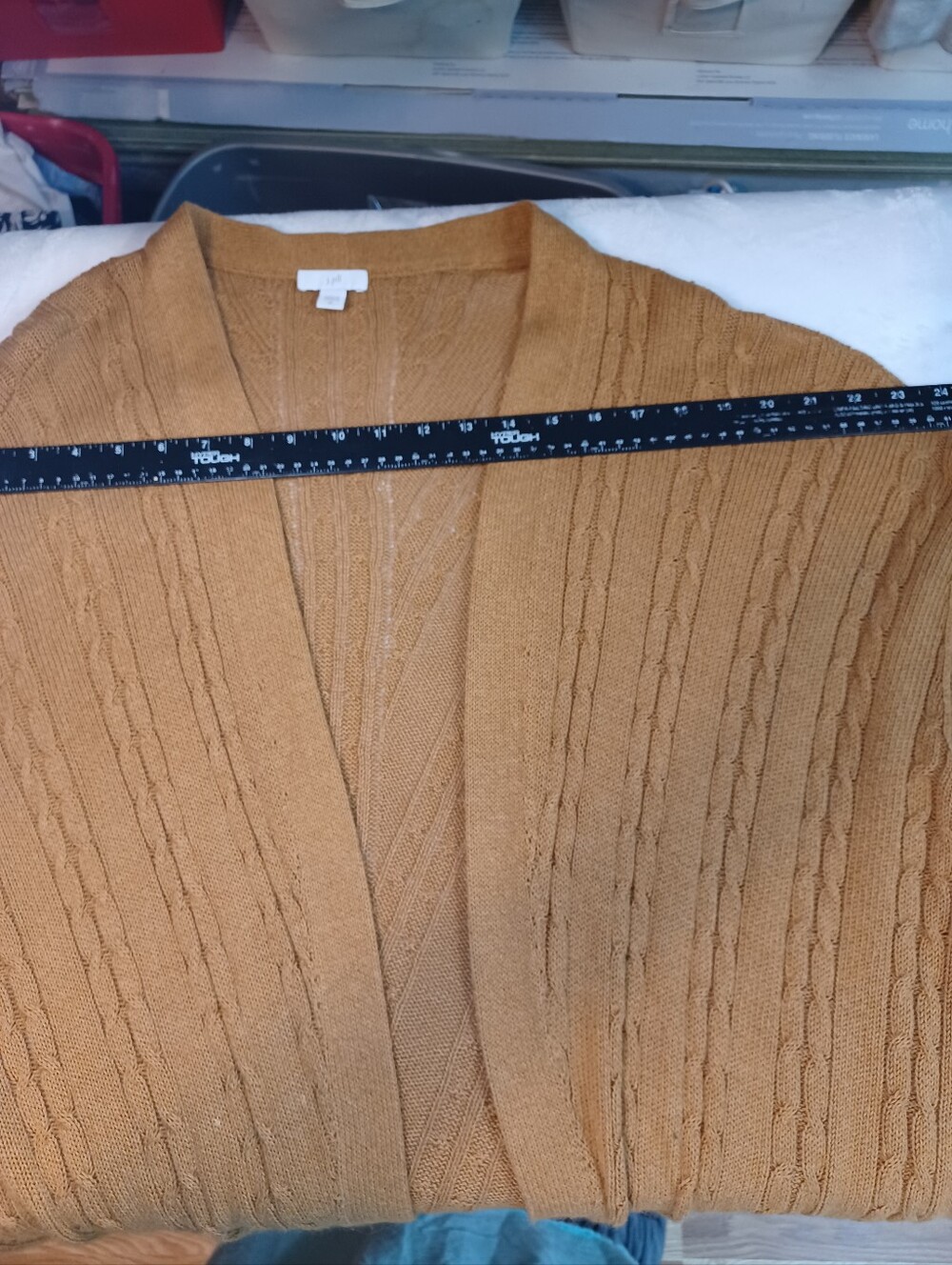 title j.jill camel cable knit open front cardigan xl long textured sweater - Picture 8 of 12
